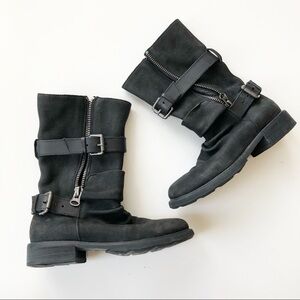 Moto Buckle Leather Boots Black Ankle Boots Size 35/ US 5 Combat Motorcycle